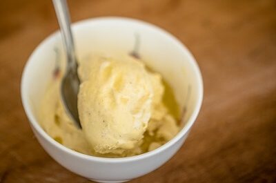 Ice cream with smoked salt and olive oil