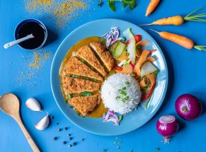 Chicken Katsu with rice and pickled vegetables